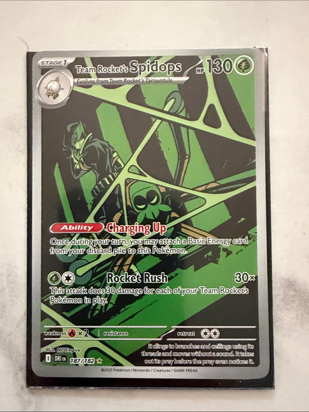 Pokemon Team Rockets Spidops Stage 1 Trading Card 187 182 Holo Rare full art